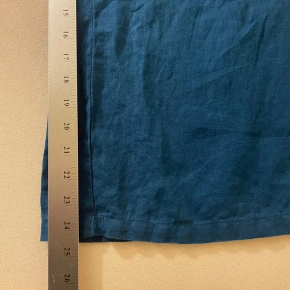 Anthropologie Womens XS Wide Leg Linen Pants Teal Blue Smocked Waist OB1657970 - Picture 5 of 7